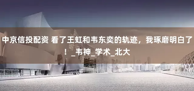 中京信投配资 看了王虹和韦东奕的轨迹，我琢磨明白了！_韦神_学术_北大